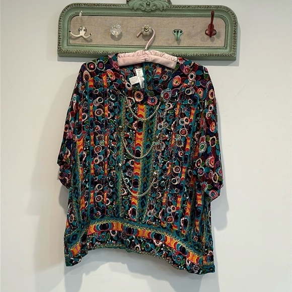 Vintage 80s Maggie Barnes plus size 18 W rayon print chain blouse multicolor top - Picture 1 of 7